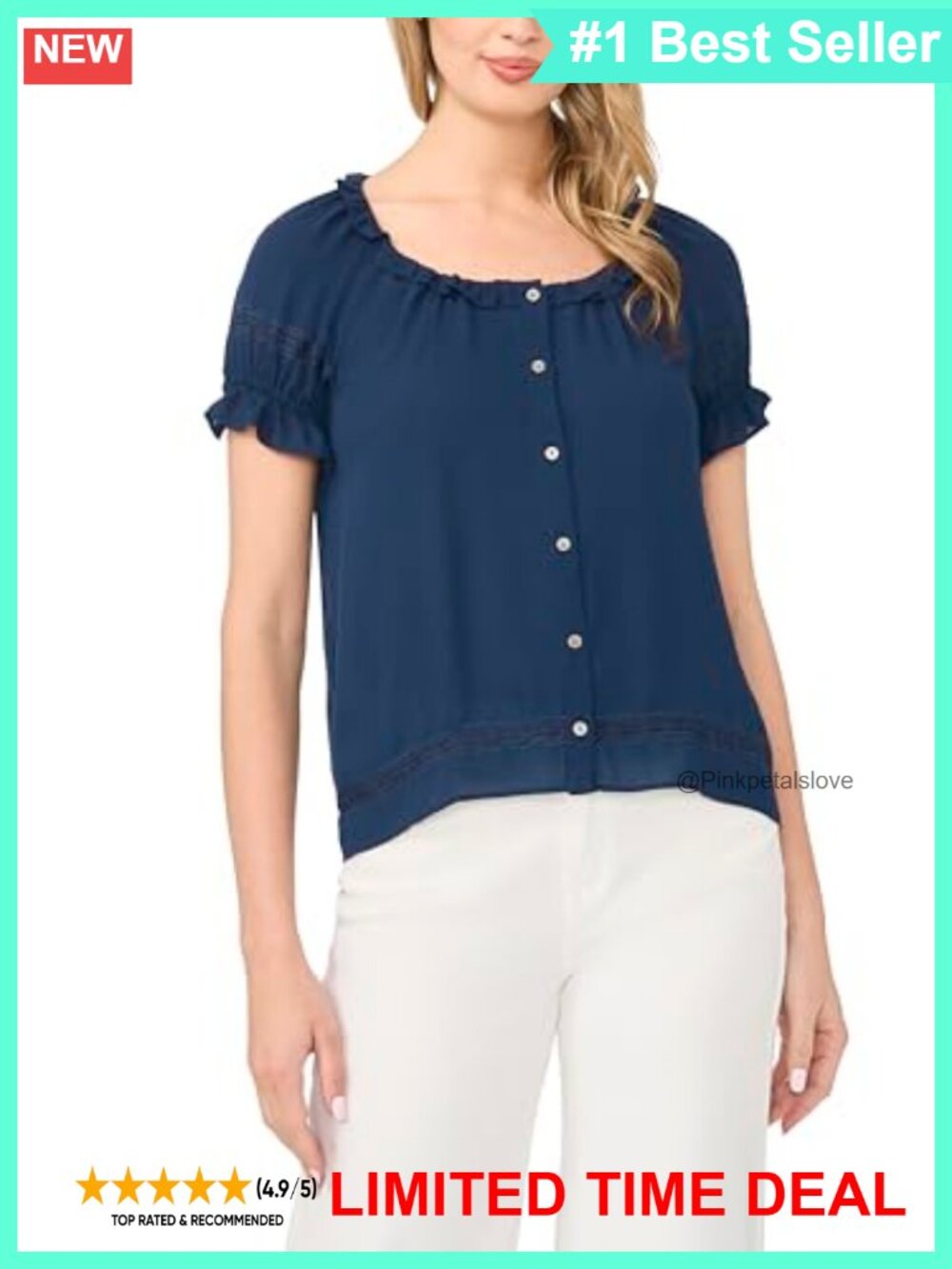 Wide Ruffle Neck Button Front Blouse Feminine Top for Work or Evening